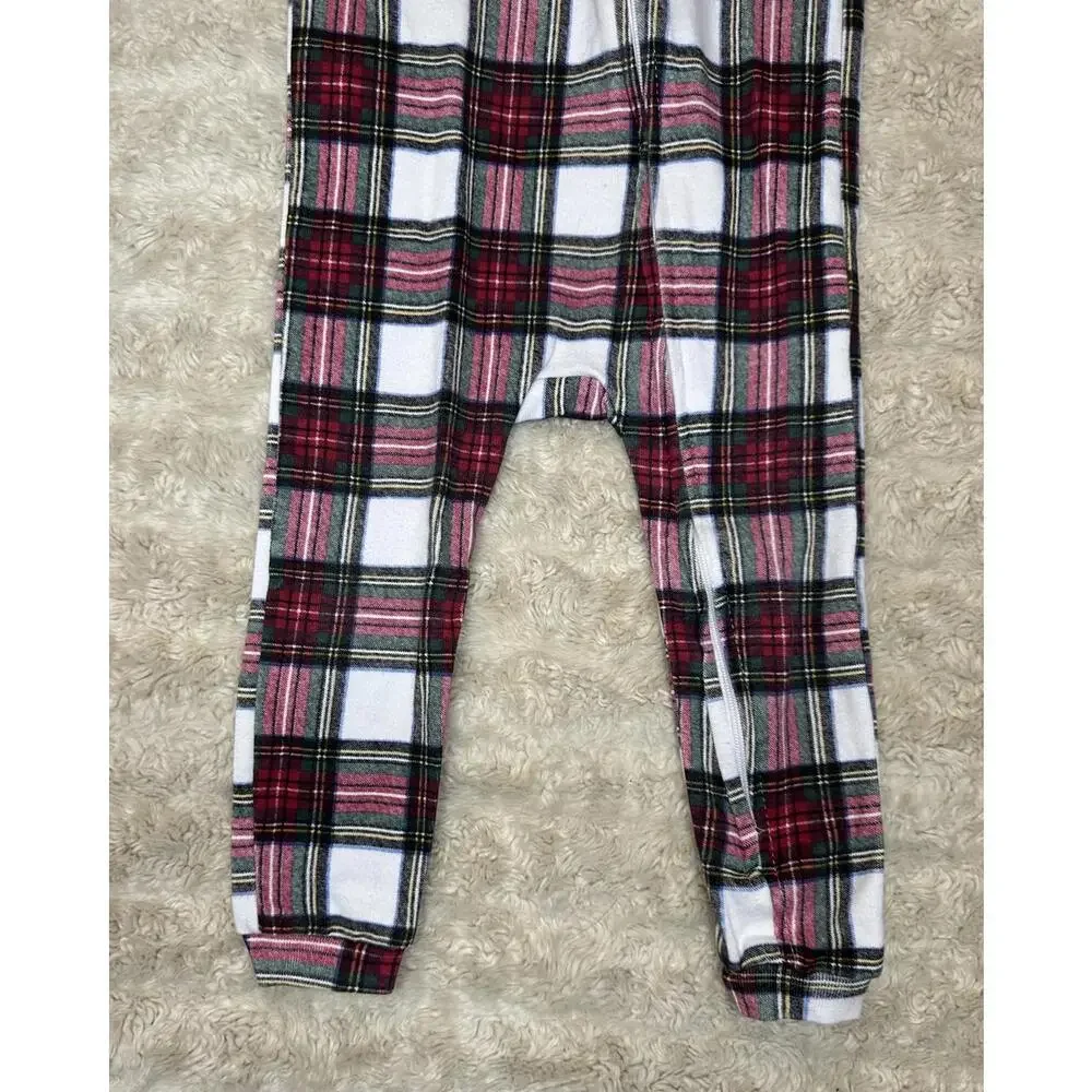 Pottery Barn Kids plaid tartan long sleeve one-piece footless romper Size 12-18M